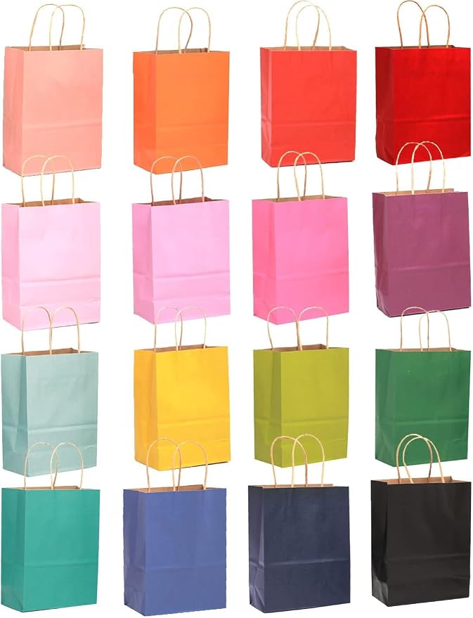 qiqee 32-Packs Paper Bags with Handles Bulk 7.6"x4.75"x10.5" Medium Gift Bags - Image 2