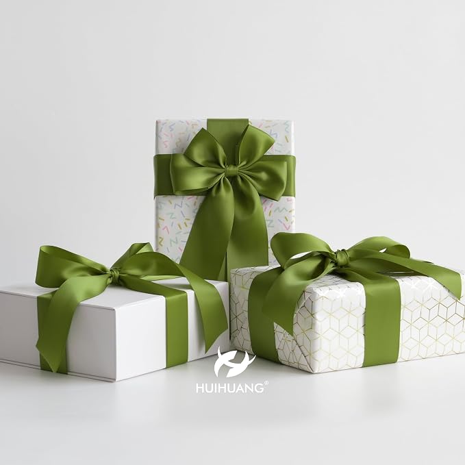 HUIHUANG Olive Green Ribbon 2 inch Wide Double Faced Satin Ribbon Green Ribbon - Image 5