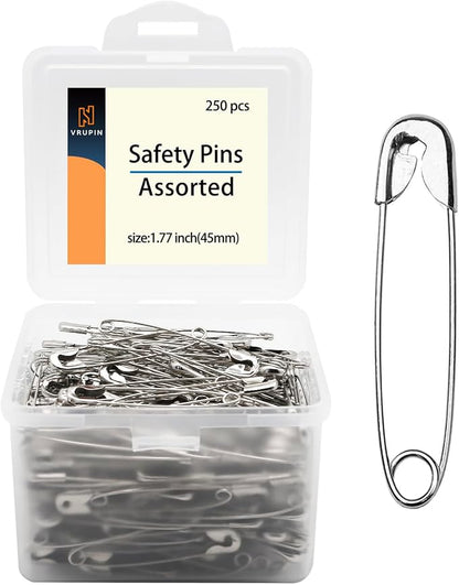 250pcs Safety Pins, 45mm Safety Pins Bulk, Rust Resistant, Heavy Duty Variety by Vrupin