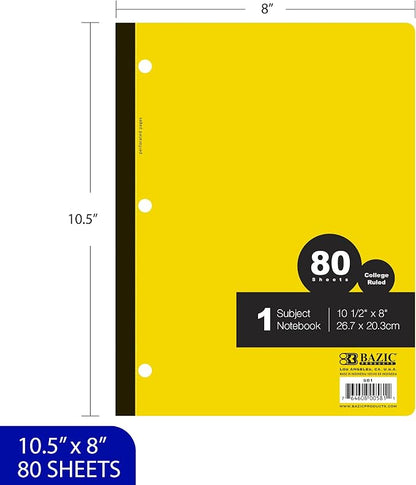 BAZIC Notebook College Ruled 1 Subject 80 Sheets Wireless Notebooks, Lined - Image 2