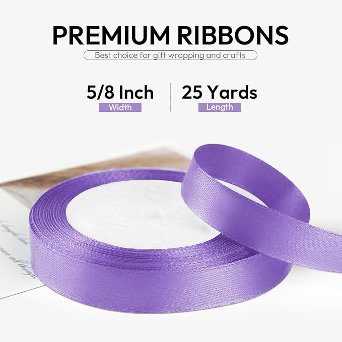 5/8 Inch 25 Yards Satin Ribbon Light Purple, Solid Color Fabric Ribbon - Image 2