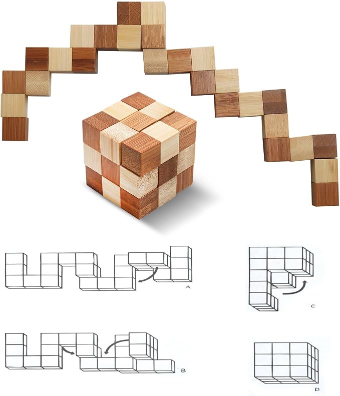 4 Pack Wooden Puzzle Games Brain Teasers Toy- 3D Puzzles - Image 3