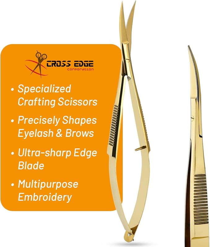 Cross Edge Curved Spring Scissors 5 Inch Stainless Steel Precision Eyebrow & by MyLashToolsByCrossEdge