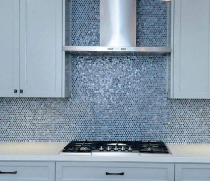 Denim Blue Penny Round Mosaic Glass Tile – Sample Swatch- 4"x5" - Image 4
