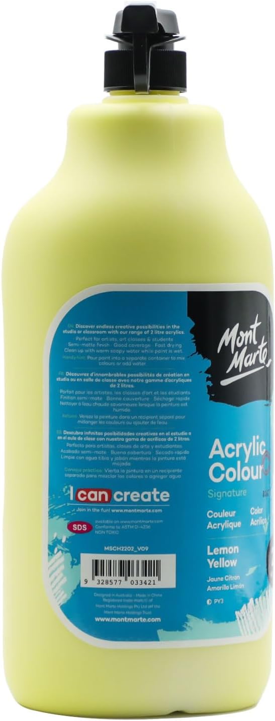 Mont Marte Discovery School Acrylic, Lemon Yellow, 1/2 Gallon. Ideal - Image 5