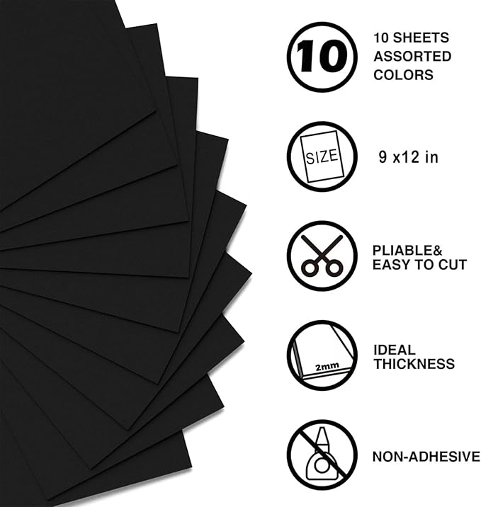 MEARCOOH Black Foam Sheets Crafts 9x12 Inch 2mm Eva Craft Foam Paper - Image 2