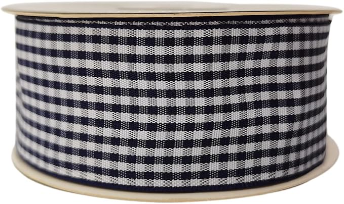 1.5 Inch Blue and White Woven Edge 100% Polyester Gingham Ribbon 25 Yards Each - Image 3