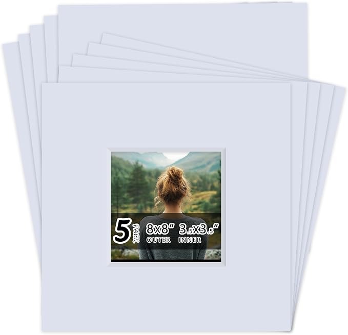 Falling in Art 5 Pack Acid Free 8x8'' White Picture Mats Board Show Kit by FallinginArt