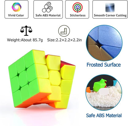 Full Size 3x3x3 Speed Cube Set, 2.2in Puzzle Party Favors Toy Stickerless Magic - Image 3