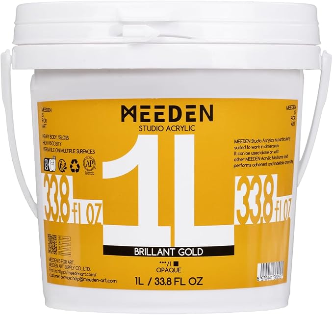 MEEDEN Metallic Gold Acrylic Paint: 1 L /33.8 oz Heavy Body Gloss Non-Toxic by MEEDEN