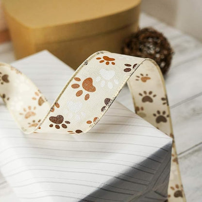 CT CRAFT LLC Ivory Canvas Dog Paw Wired Ribbon 1.5 Inch x 10 Yards - Image 3