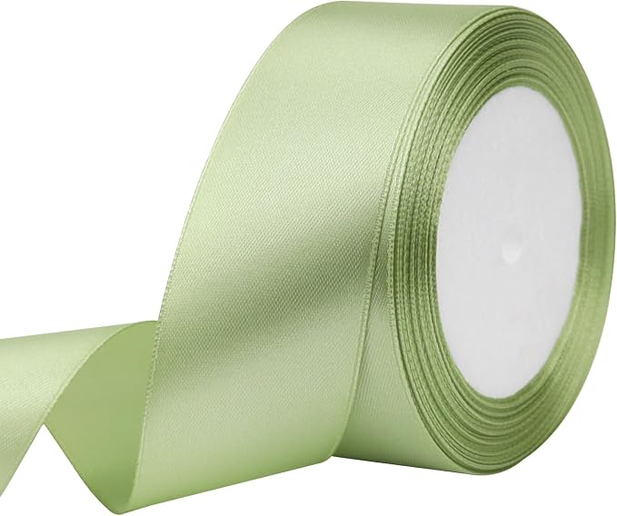 Pale Green Solid Satin Ribbon 1-1/2 Inch 25 Yards Solid Polyester Fabric Ribbon by Riunbb