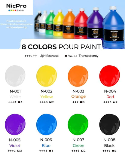 Nicpro 8 Colors Large Bulk Acrylic Pour Paint Set Premixed High Flow Art - Image 9
