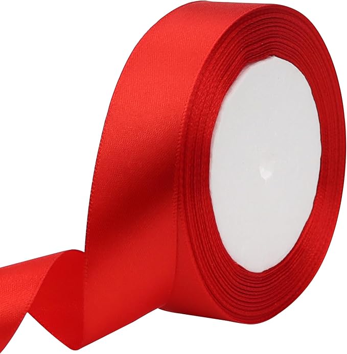 Red Solid Satin Ribbon 1 Inch 25 Yards Solid Polyester Fabric Ribbon by Riunbb