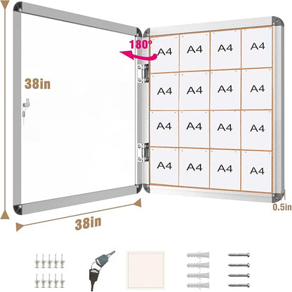 38"x38" Enclosed Bulletin Board, Lockable Weather-Resistant Aluminum Cork - Image 5