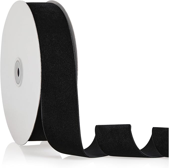1.5" X 20 Yards Black Velvet Ribbon by Bomybaw