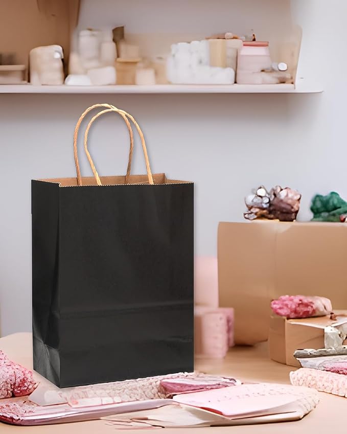 qiqee 60 pcs Kraft Bags with Handles 7.6"x4.75"x10.5" Medium Gift Paper Bag - Image 5