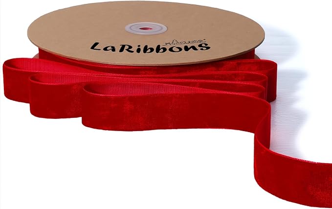 LaRibbons Thin Velvet Ribbon 1 Inch x 25 Yards, Gift Wrapping, Wreath Bow by LaRibbons