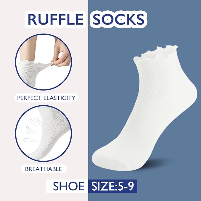 Hstyle 6 Pairs of Ruffle Socks Women, Cute Ruffle Ankle Socks - Image 2