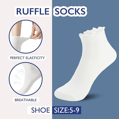 Hstyle 6 Pairs of Ruffle Socks Women, Cute Ruffle Ankle Socks - Image 2