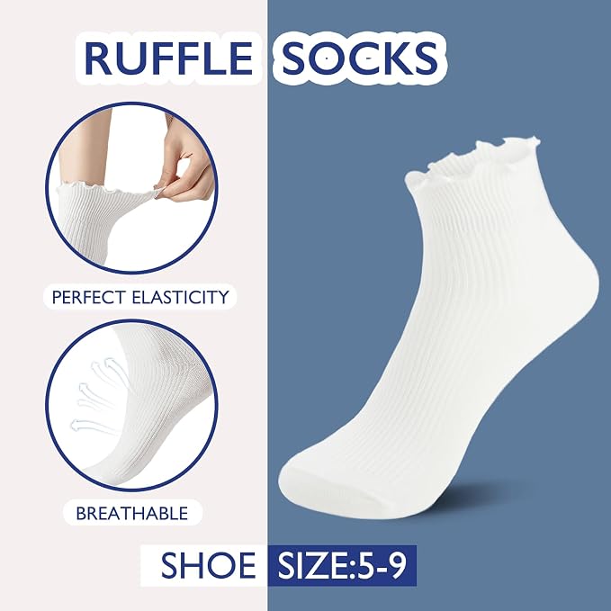 Hstyle 6 Pairs of Ruffle Socks Women, Cute Ruffle Ankle Socks - Image 2