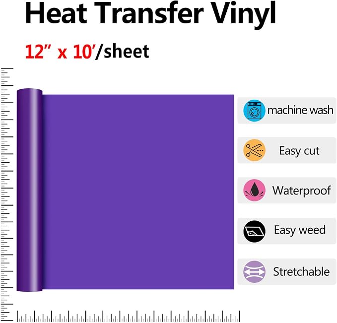 RENLITONG Purple HTV Iron on Vinyl 12Inch by 10ft Roll Heat Transfer Vinyl - Image 2