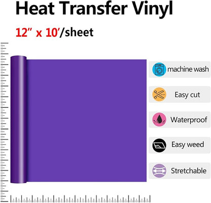 RENLITONG Purple HTV Iron on Vinyl 12Inch by 10ft Roll Heat Transfer Vinyl - Image 2