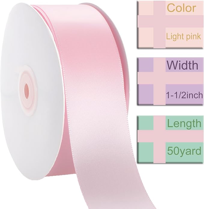 1-1/2 Inch Light Pink Ribbon, 50 Yards Craft Polyester Satin Ribbon Perfect - Image 2
