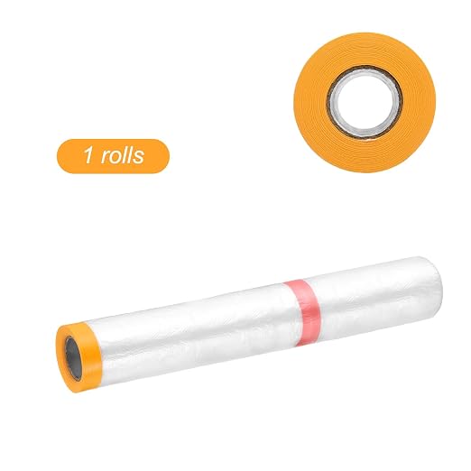 HARFINGTON Pre-Taped Masking Film 177.2" x32.8ft Double Adhesive Tape and Drape - Image 3