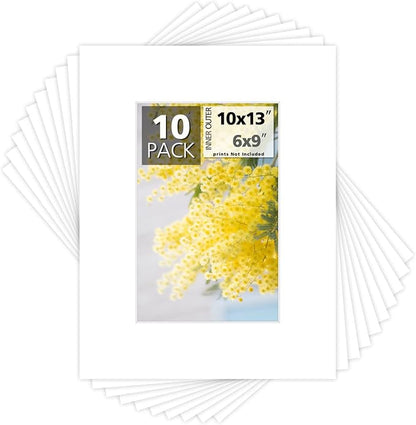 Mat Board Center, 10x13 for 6x9 White Photo Picture Mats by MatBoardCenter
