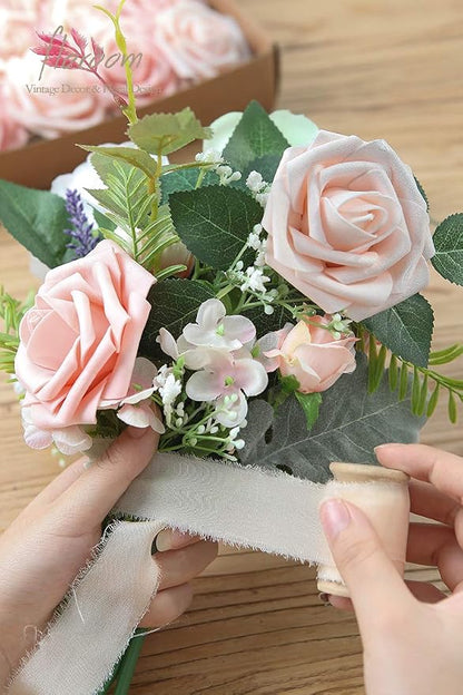 Floroom Artificial Flowers 25pcs Real Looking Shimmer Blush and Peach Foam Fake - Image 2