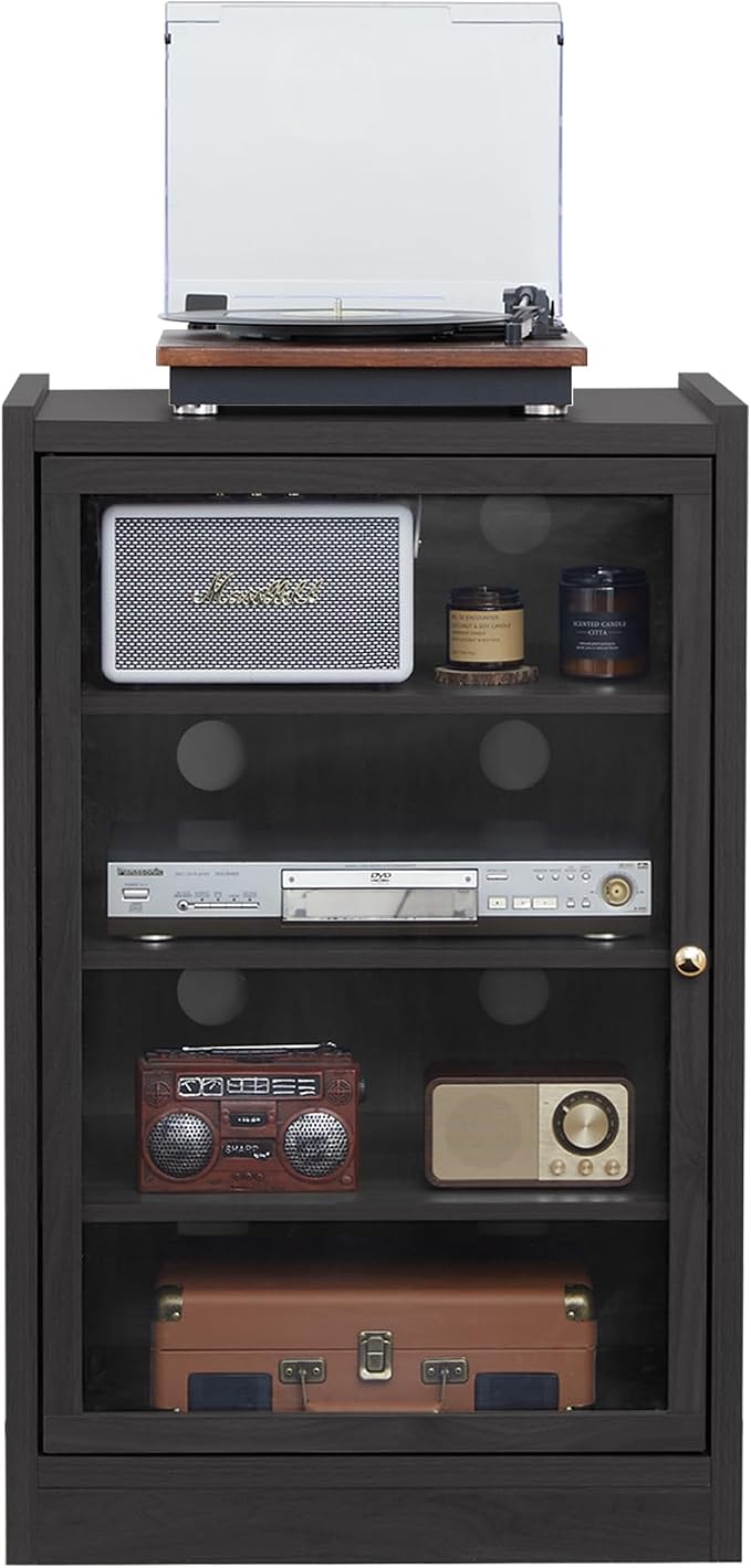 LEVNARY Media Cabinet with Door, AV Media Storage Shelf with Cable Management - Image 8