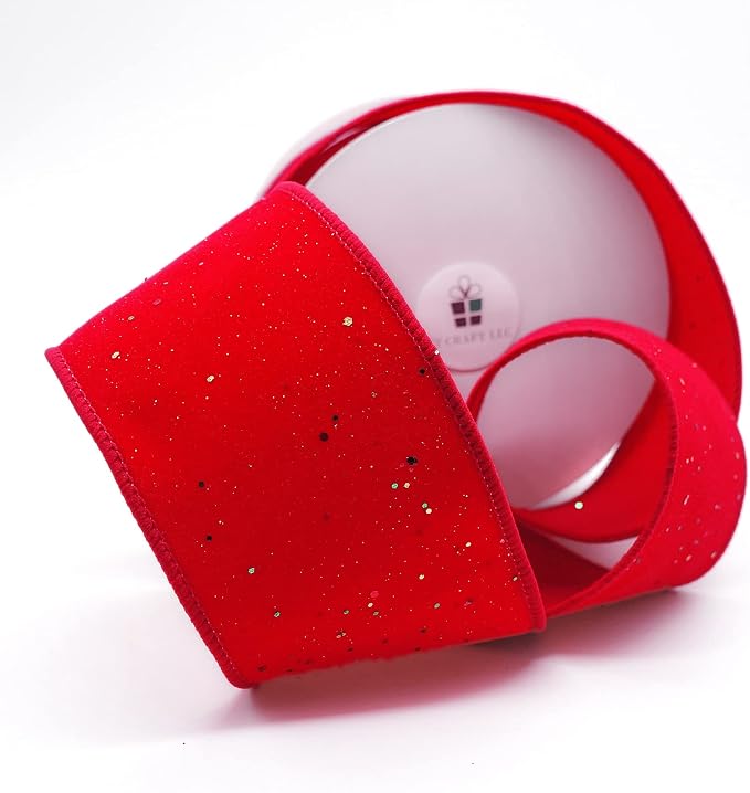 CT CRAFT LLC Red Velvet with Confetti Glitter Wired Ribbon 2.5 Inch x 10 Yards - Image 2