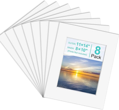 Phinus 8 Pack Picture Mats for Frames, Acid Free 11x14 Matted to 8x10, Picture by Phinus
