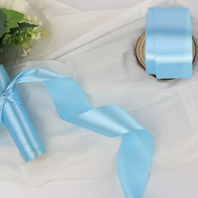 Sky Blue Solid Satin Ribbon 2 Inch 25 Yards Solid Polyester Fabric Ribbon - Image 5