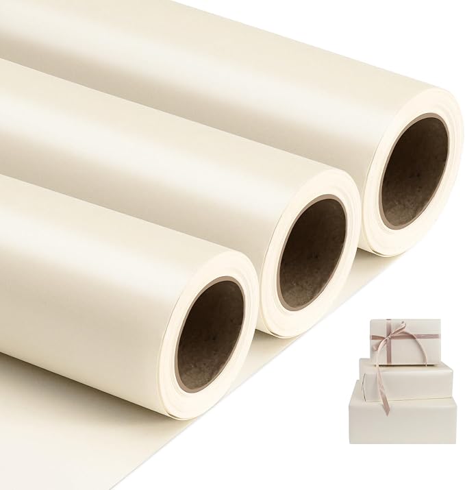NESCCI Off white Matte Wrapping Paper, Solid Color Pearly-Lustre Paper-3 Roll by NESCCI