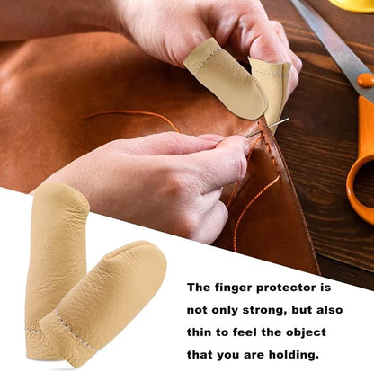 2 Pairs Leather Finger Protector Needle Felting Knitting Finger Thimble Guards - Image 6