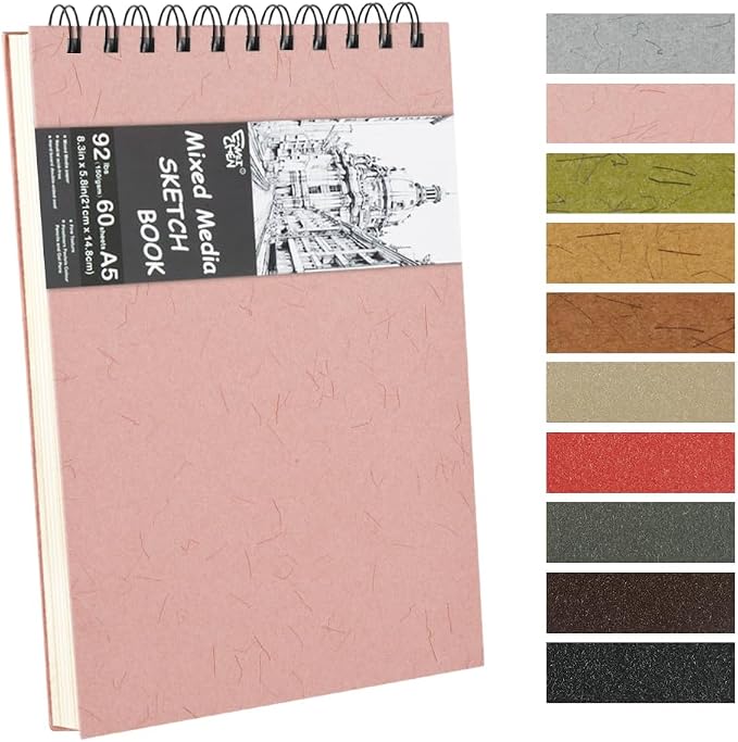 8.3x5.8 Sketch Book, Top Spiral Bound Sketch Pad, 60sheets 92lb/150gsm Nature by E-WEICHEN