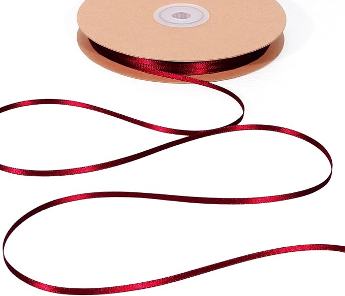 LaRibbons Burgundy Satin Ribbon 1/8 Inch 100 Yards Luxury Double Faced Red Silk by LaRibbons