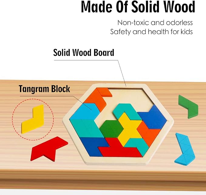 Skrtuan Wooden Hexagon Puzzle for Kid Adults Brain Teaser Blocks Puzzles Games - Image 3