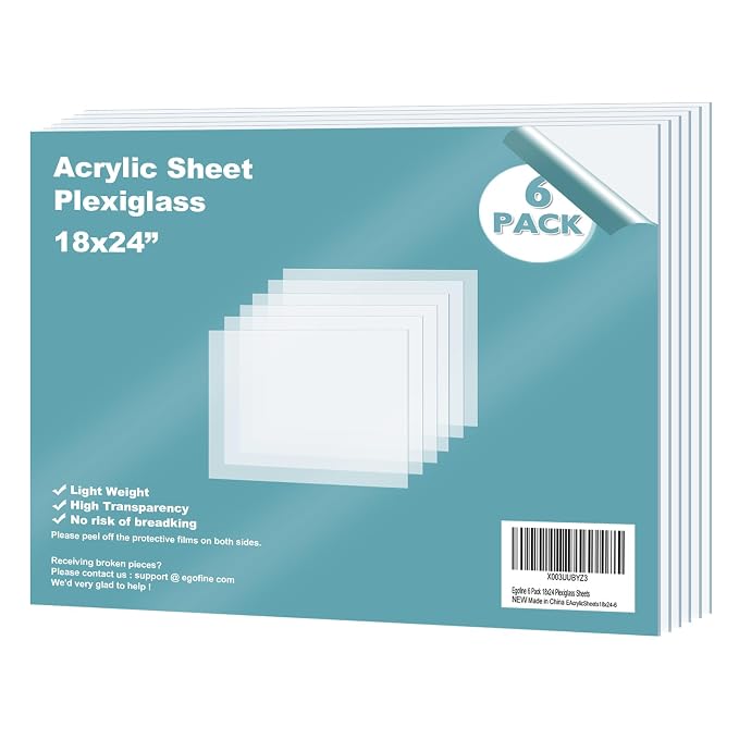 Egofine Plexiglass Sheets Acrylic Sheets 6 Pack of 18x24’’ 0.04 Thick Clear by Egofine