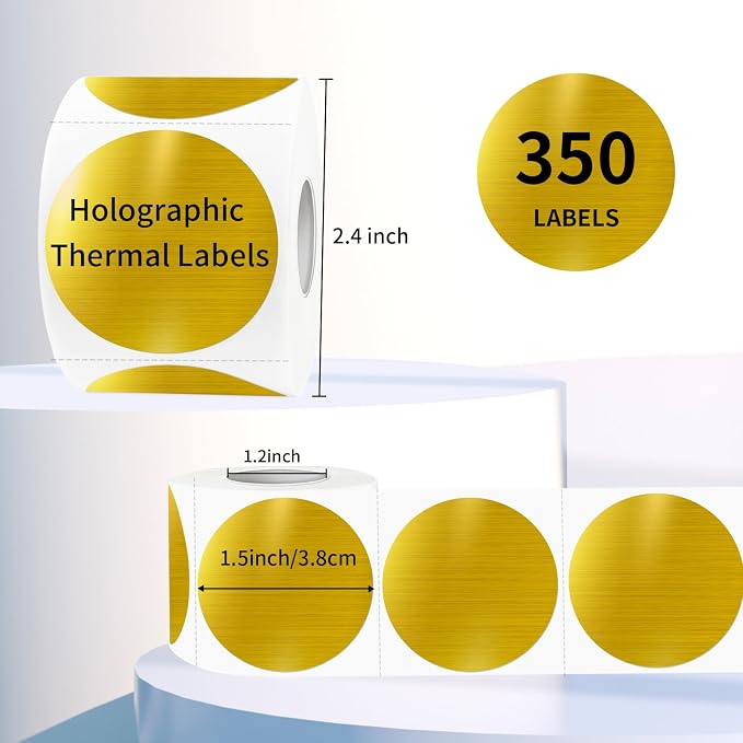 1.5" Holographic Direct Thermal Label Stickers, Round Printable Rainbow Glitter - Image 2