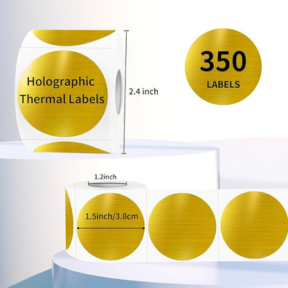 1.5" Holographic Direct Thermal Label Stickers, Round Printable Rainbow Glitter - Image 2