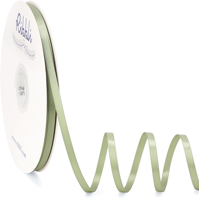 Ribbli Sage Green Satin Ribbon Double Faced Satin 1/4 Inch x Continuous 100 by Ribbli
