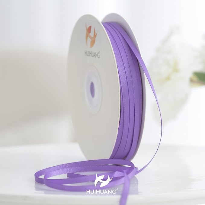 HUIHUANG Solid Color Satin Ribbon 1/8 inch x 100 Yards Roll Ribbon Light Purple - Image 5