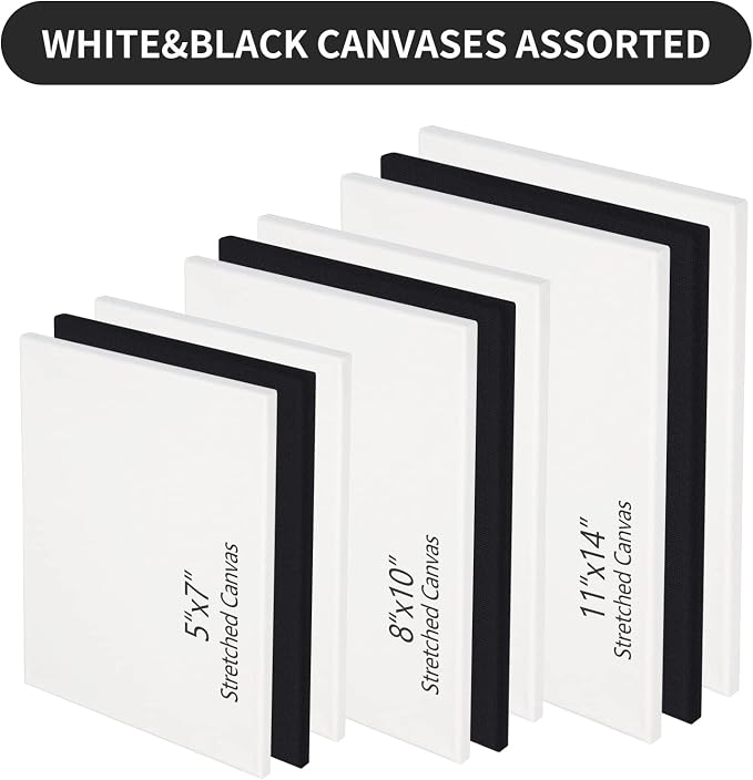 Black White Stretched Canvases for Painting Multi-Pack 3-Ea of11x14 8x10 5x7 - Image 4