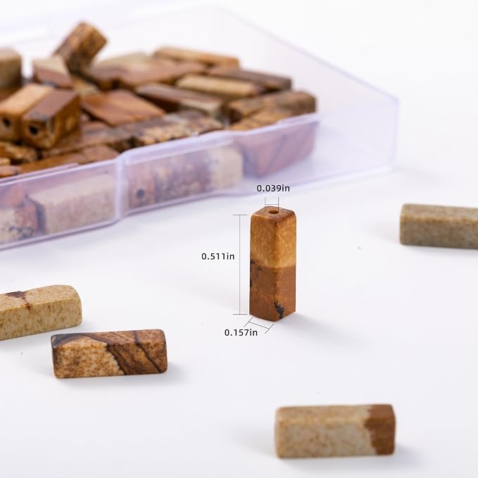 Natural Blown Picture Stone Rectangle Tube Beads 4x13mm 38cm/str Loose Semi - Image 3