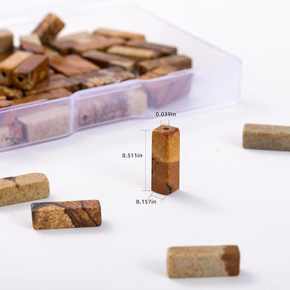 Natural Blown Picture Stone Rectangle Tube Beads 4x13mm 38cm/str Loose Semi - Image 3