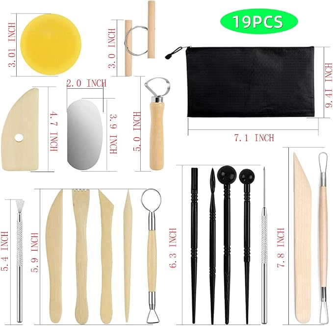 Pottery Clay Sculpting Tools for Polymer, Yagugu 19Pcs Basic Wood Ceramics - Image 2