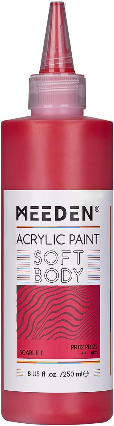 MEEDEN Soft Body Acrylic Paint: Scarlet Red Matte Finish - 250ml/8.45oz Bulk by MEEDEN